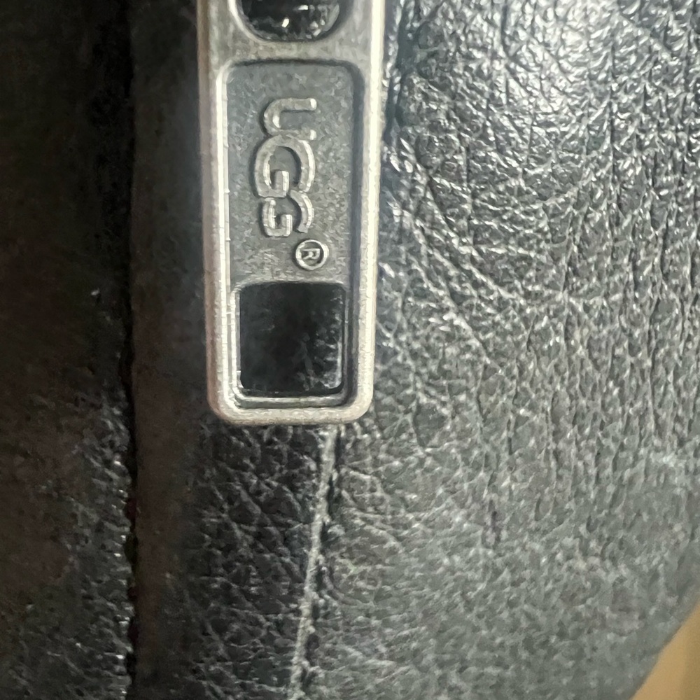 UGG Black Leather Stud-Detail Mid-Calf Heeled Boots - Picture 5 of 7